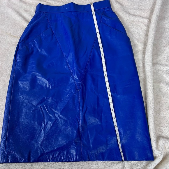 RETRO vintage Wilson's cobalt blue leather pencil skirt 80's size XS POCKETS - Picture 9 of 9